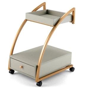 Rolling End Table with Storage Drawer Tray Top 4 Casters Modern Bedside Trolley - Picture 1 of 10