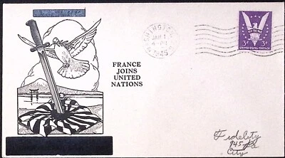 1945 France Joins United Nations Dove Carries Olive Branch Cover - Image 1 of 2