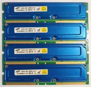 Lot 4 Pieces - SAMSUNG MR18R0828AN1-CK8 800-45 RAMBUS ECC 800MHZ 128MB 184-PIN - Picture 1 of 1