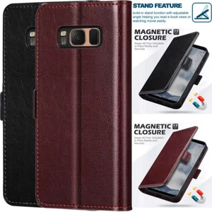 Para Samsung Galaxy S8/S8 Plus/S8+ Funda de Cuero PU Bolsillo para Tarjeta Billetera Cubierta Abatible - Imagen 1 de 28