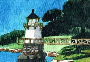 Doubling Point Lighthouse, Kennebec River, Arrowsic, Maine. Watercolor Notecards - Picture 1 of 2