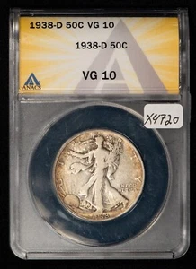 1938-D 50c Walking Liberty Silver Half Dollar - ANACS VG 10 - SKU-X4720 - Picture 1 of 2