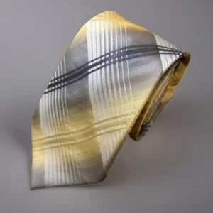 Joseph Abboud 100% Silk Tie Yellow Geometric Pattern 3.5 Inches Wide RN121148 - Picture 1 of 9