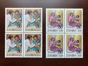 Zambia 1988 Scott 442-443 Blocks of 4 UN Child Survival Campaign Mint VFNH - Picture 1 of 2