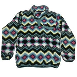 Patagonia Synchilla Fleece Snap-T Pullover Sweater Pink Blue Girls XL 14 Aztec - Picture 1 of 12