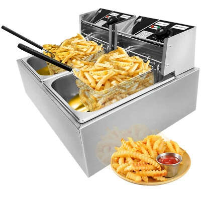 5000W Commercial Electric Deep Fryer 6L/12L Dual Tank Commercial XL Fry Basket