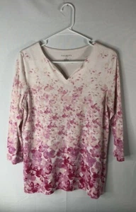 Talbots women's size S pink & white floral top v-neck 3/4 sleeves cotton blend - Picture 1 of 5