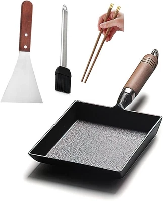 YYMIYU Tamagoyaki Japanische Omelett Pfanne Gusseisen Holzgriff 9×7 Zoll  - Bild 1 von 4
