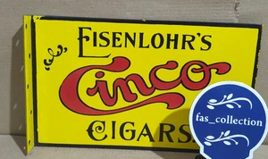 Cinco Cigars Porcelain Enamel Sign 18 x 10 Inches 2 Sided - Picture 1 of 9