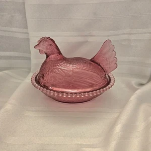 Vintage Indiana Glass Cranberry Red Hen On a Nest Chicken Candy Dish - Picture 1 of 11