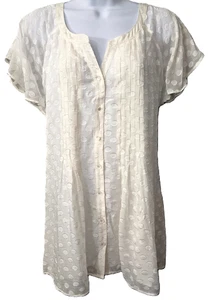 Soft Surroundings Dot Calm Top XL Silk Blouse Shirt Button Front White Beach NEW - Picture 1 of 9