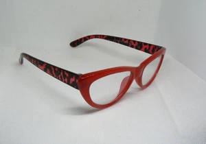 Jessica Simpson Red Cat Eye Glasses Full Frame with Clear Lenses – Leopard Arms - Bild 1 von 7