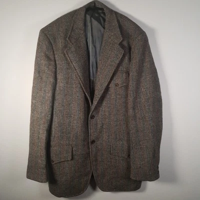 Harris Tweed Men's 38R Grey Orange Green Striped 60s Country Sport Blazer Jacket - Image 1 of 4