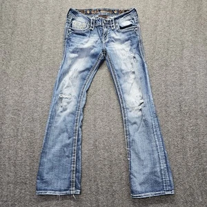 Rock Revival Sundee Mid Rise Boot Jeans Womens 27 Med Wash Embroidered Pockets - Picture 1 of 14