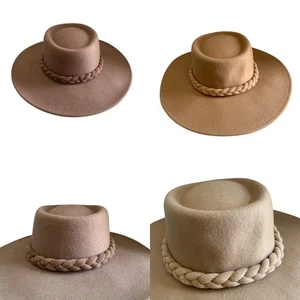 A New Day Lot Of 2 Women's Adjustable Wide Brim Boater Hat Braid 100% Wool New - Picture 1 of 20