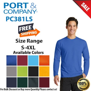 Port & Company PC381LS Mens Long Sleeve Performance Blend Crew Neck T-Shirt - Picture 1 of 15