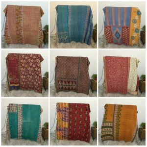 Quilt Coverlet Blanket Kantha Quilt Indian Reversible Vintage Bedding Bedspread - Picture 1 of 33