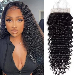 4x4 Deep Wave Lace Closure Human Hair Brazilian Virgin Hair 180% Density - Picture 1 of 7