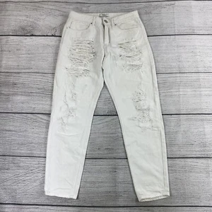 Forever 21 Distressed Jeans Women Size 27 Regular White Tapered Denim Pants - Picture 1 of 12