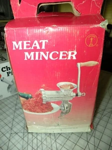 Meat Mincer Grinder Double Tinned w/ Original Box 9 POUNDS SAINTY INT. GROUP - Picture 1 of 5