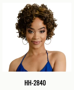 Medium Brown Gold Short Curly Wavy Pixie Cut 100% Human Hair Full Wig - HH 2840 - Picture 1 of 3