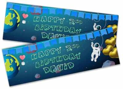 x2 Banner de Cumpleaños Personalizado Diseño Espacio Niños Fiesta Decoración 632 Foto 1 de 4