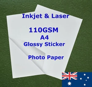 20 sheets A4 110GSM Inkjet Glossy Photo Paper Sticker Adhesive ( Back Marked ) - Picture 1 of 4