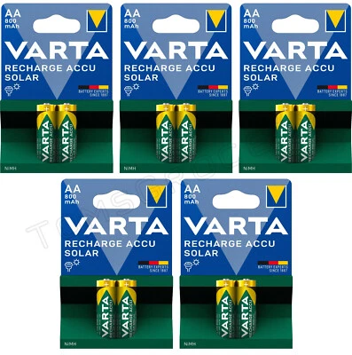 10 VARTA SOLAR Rechargeable Batteries Accu AA 800 mAh HR6 56736 1.2V - Image 1 of 4