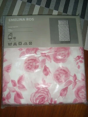 IKEA EMELINA ROS TWIN Duvet Cover w/ Pillowcase Bed Set Floral Pink Roses - NEW - Image 1 of 4