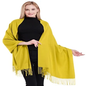 Chal amarillo 100% cachemira bufanda pashmina envolvente hecha a mano en Nepal CJ ropa NUEVA - Imagen 1 de 12
