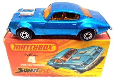 Matchbox no 4 Pontiac FIREBIRD Dark Blue 1975 Original Box / Fr "J "+" NEW" Mint - Image 1 of 4