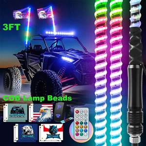 2pcs 3FT COB LED Whip Lights, RGB Chasing Spiral Antenna w/Remote Rocker Switch - Picture 1 of 12