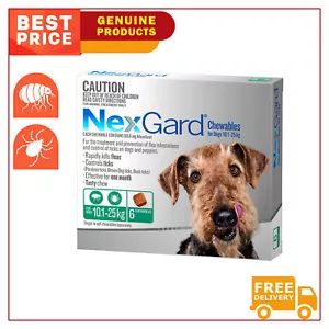 NEXGARD Flea Tick Treatment GREEN for Dogs 6 Chews 10.1 to 25 Kg Shipping FREE - Picture 1 of 2