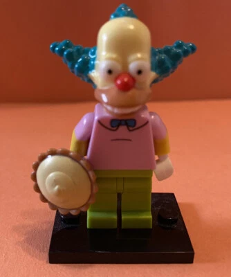 Lego Simpsons Minifigure Series 1 Krusty the Clown with Pi 100% Complete w/ Base - Image 1 of 4