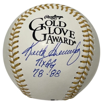 Guante de béisbol firmado por Keith Hernández con logotipo de oro con 11x GG 78-88 Beckett con certificado de autenticidad BAS Foto 1 de 2