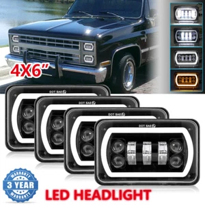 4pcs 4x6" LED Headlights Sealed DRL Amber Turn Signal For Ford Mustang LTD Crown - Picture 1 of 13