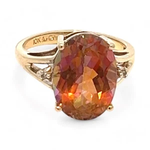 10k Yellow Gold Oval Mystic Topaz and 0.01ctw Diamond Ring Size 6.75 (KS1017003) - Picture 1 of 6