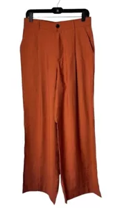 Zara Pants Women Medium Orange Terracotta Pleated Wide Leg High Rise Trousers - Picture 1 of 10