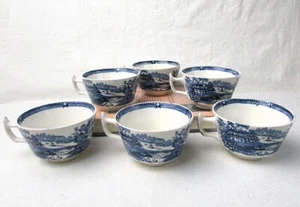 6 "Tonquin" Royal Staffordshire Dinnerware Clarice Cliff England Cups Blue Scene - Picture 1 of 11