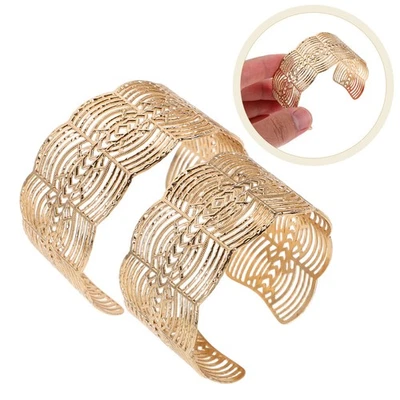 1 Paar klobige Manschettenarmbänder, hohl, offen, breit, Armreif, geometrischer - Bild 1 von 4