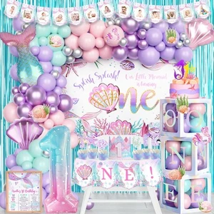 Mermaid 1st Birthday Decorations, Mermaid Party for Year Old Girl Backdrop Fr... - Picture 1 of 7