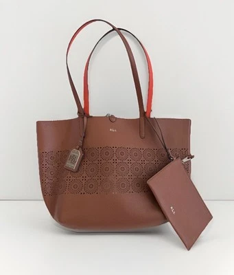 Bolso de Mano LAUREN Ralph Lauren Littlebury Reversible Marrón y Naranja Dije y Bolsa Foto 1 de 4