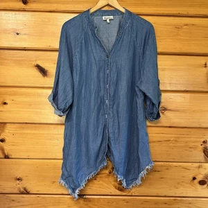 Top da donna Hester & Orchard taglia XL Tencel Chambray blu tunica con bottoni orlo grezzo - Foto 1 di 5