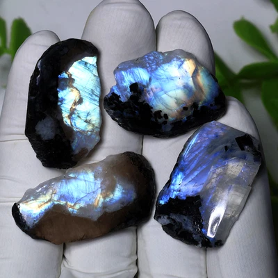 4 PC Rainbow Moonstone “Storm Windows”– Flashy Rough Slabs for Celestial Jewelry - Image 1 of 4