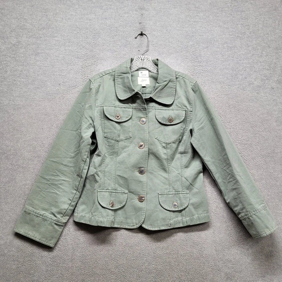Chaqueta para mujer J. Jill M verde salvia pana utilitaria botón manga larga Foto 1 de 4