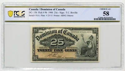 1900 Dominion of Canada 25 Cents, DC-15b, Shinplaster - Choice AU, PCGS AU58 - Image 1 of 2