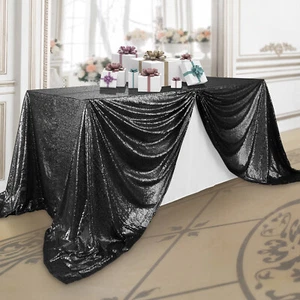 90x132 Black Sequin Sparkly Table Cover Tablecloth Glitter Wedding Party Linens - Picture 1 of 6