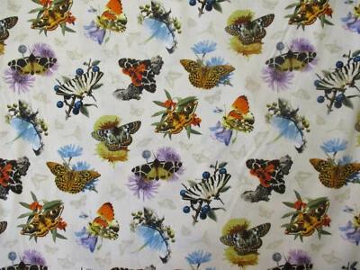 Mariposa Libélula Flores Mariposas Realistas Crema Algodón Tela FQ  Foto 1 de 4