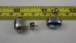 Vintage Sterling Silver 925 Earrings Stud Dichroic Glass Opal-Like Gorgeous - Picture 1 of 8