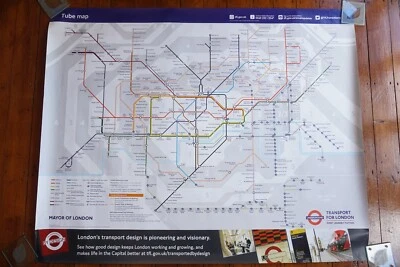 May 2016 Original Tube Map Underground Railway Station Quad Poster VGC - Изображение 1 из 4